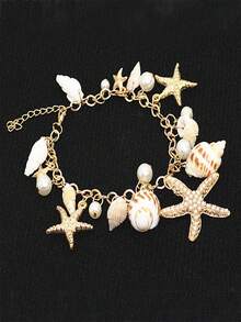 1件可调节波西米亚贝壳手链，女士合金简约沙滩饰品，夏季假日派对日常佩戴礼物，新娘时尚配饰 - 彩色 - 查看 2