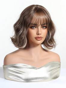 12 英寸女士短卷发假发适合日常佩戴和各种场合，包括母亲节、生日派对、节日、日常派对和优雅风格 - 漸層 - 查看 3