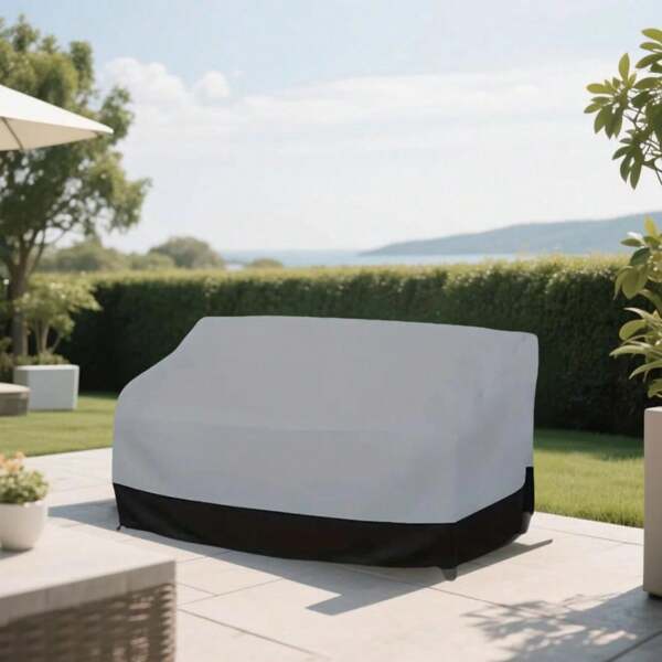 Housse de canapé d'extérieur, en matériau polyester durable avec fermeture à cordon, gris, toutes saisons, housse de protection pour mobilier de jardin, housse de canapé de patio
