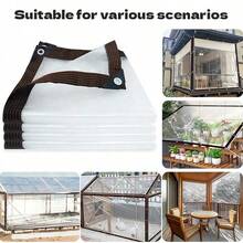 Sealed Transparent Waterproof Cloth - Suitable For Heavy-Duty Rain Shelter Covers On Terraces, Porches, Gardens, Chicken Coops, And Camping - Plastic Rain And Sun Protection, Outdoor Sunshade Waterproof Porch Cover, Heavy Duty Transparent Waterproof Cloth Strap Buckle - Plastic Snow Forest Design,