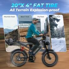 WIND HORSE Fat Tire Electric Bike For Adults, 20" E-Bike 31MPH, 40-65 Mile Range, 1500W Peak Motor, All-Terrain Electric Dirt Bike With Long Seat, Rear Rack, 48V 15.6Ah Removable Battery, Turn Signal, Dual Suspension, Electric Mountain Bike For Commuting & Off-Road