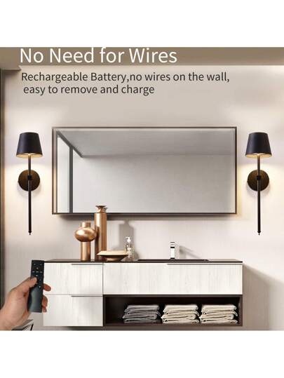 1/ Rechargeable Wand Lamp Set, Black, Magnetic Detachable Remote Control Verlichting Temperatures, Dimmable Wireless Bedroom, Living Room, Hallway Home Corridor Lighting, Elegante Lighting Fixture, Durable Material view 7