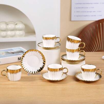 3oz/90ml Minimalist Ceramic Coffee Cup & Saucer Set, Suitable For Kitchen, Restaurant, Office, Tea Party, Arabic Coffee Cup, Espresso Cup, Tea Cup Set