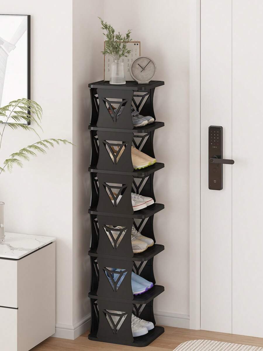 5/6/7/8 Tier Shoe Rack, Narrow Plastic Vertical Freestanding Shoe Organizer Shelf, Stackable & Stable For Entryway, Black - Black - View 1