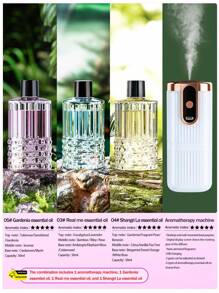 1个白色自动家用香薰机（含6种精油），迷你ABS静音空气清新剂，带定时功能，适用于卧室、浴室、办公室，可充电，5种工作模式，可桌面或壁挂式安装