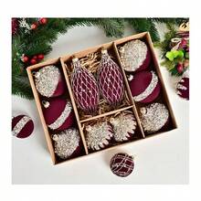 Christmas Tree Hanging Ball Set Of 10 8cm Large Velvet Christmas Decorations, Christmas Home Decoration, Plush Ball Christmas Tree Decorations, Birthdays, Parties, Stairs, Decorative Pendants, Festival Decoration Supplies Winter Room Decor Christmas Decorations Home Christmas Gifts Christmas Decor - Multicolor - View 3