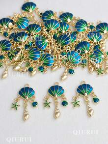 5 piezas de accesorios de conchas marinas de verano, estilo DIY artesanal, colgantes de estrellas de mar y caracolas de metal para hacer joyas, aretes, collares y pulseras - Multicolor - Ver 10