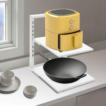 2 Tiers Pot Rack Organizer, Adjustable Pot Pan Stand Organizer Rack, Detachable Kitchen Pan Holder Organiser Stand For Kitchen Counter Cabinet - White - View 5