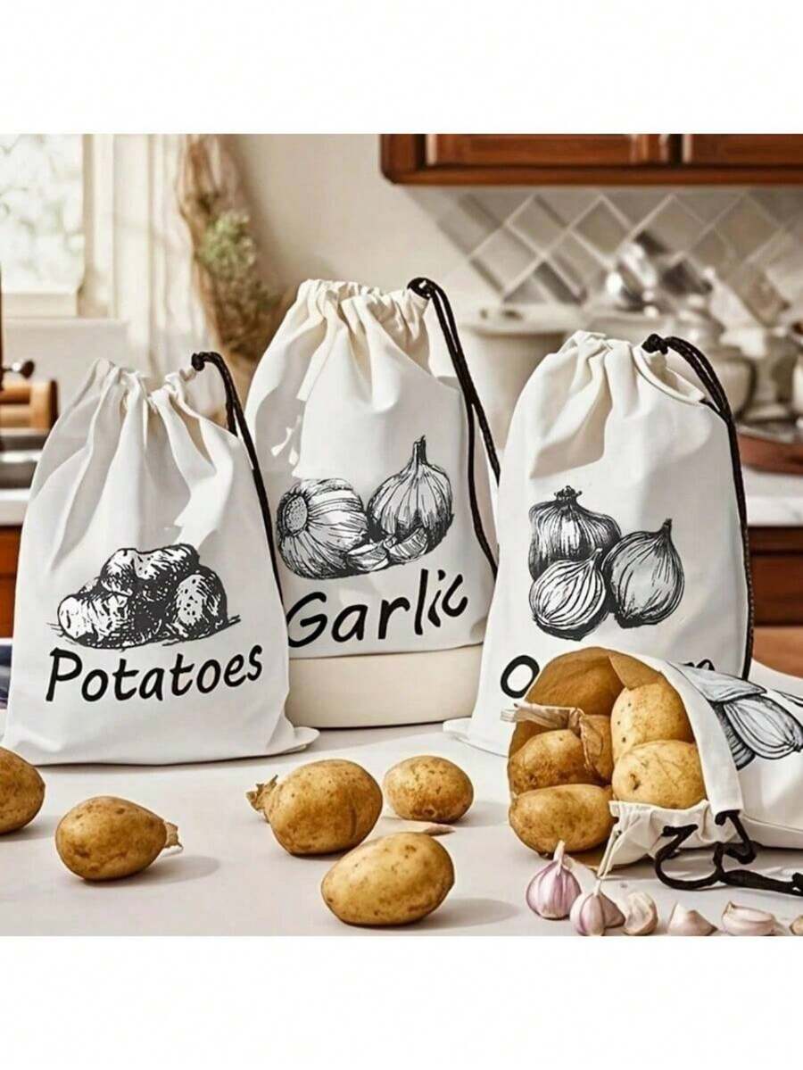 Reusable Vegetable Storage Bags, Non-Woven Fabric Bags With Drawstring, Side Zipper Design, Portable Home Shopping Bag, Anti-Sprouting, Suitable For Storing Potatoes, Onions, Garlic, Camping Fruits And Vegetables, Convenient And Practical. - Multicolor - View 1