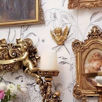 1 st ängelskulptur i harts, gyllene palats, lyxig väggbonad i vintagestil, hemfestdekoration, födelsedagspresent