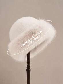 1pc Elegant Solid Color Polyester Faux Fur Patchwork Warm Windproof New Plush Faux Fox Fur Bucket Hat, Thick Ear Protection Bucket Hat For Autumn/Winter