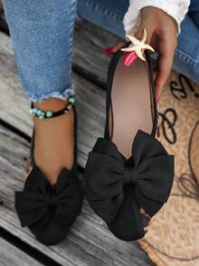 1 双优雅女士平底鞋，蝴蝶结装饰，时尚休闲鞋，加大码，舒适防滑，适合室内外场合