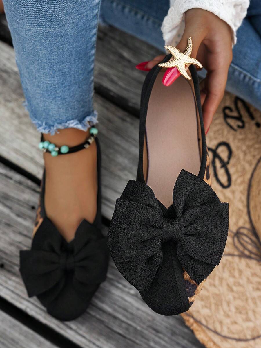 1 双优雅女士平底鞋，蝴蝶结装饰，时尚休闲鞋，加大码，舒适防滑，适合室内外场合