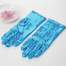 1Pair Silver Sequin Gloves Mesh Glitter Gloves Sequin Dance Gloves For Dress Costume Accessory Sequin Dance Gloves Costume Silver Glitter Short Gloves For Skating Dressing Accessory Halloween