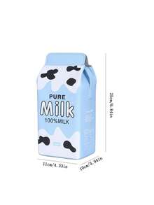 女士时尚牛奶纸盒形字母和奶牛印花斜挎包，配有可拆卸肩带和拉链开合，休闲通勤斜挎包，适合旅行和日常使用，方形 - 藍色 - 查看 11