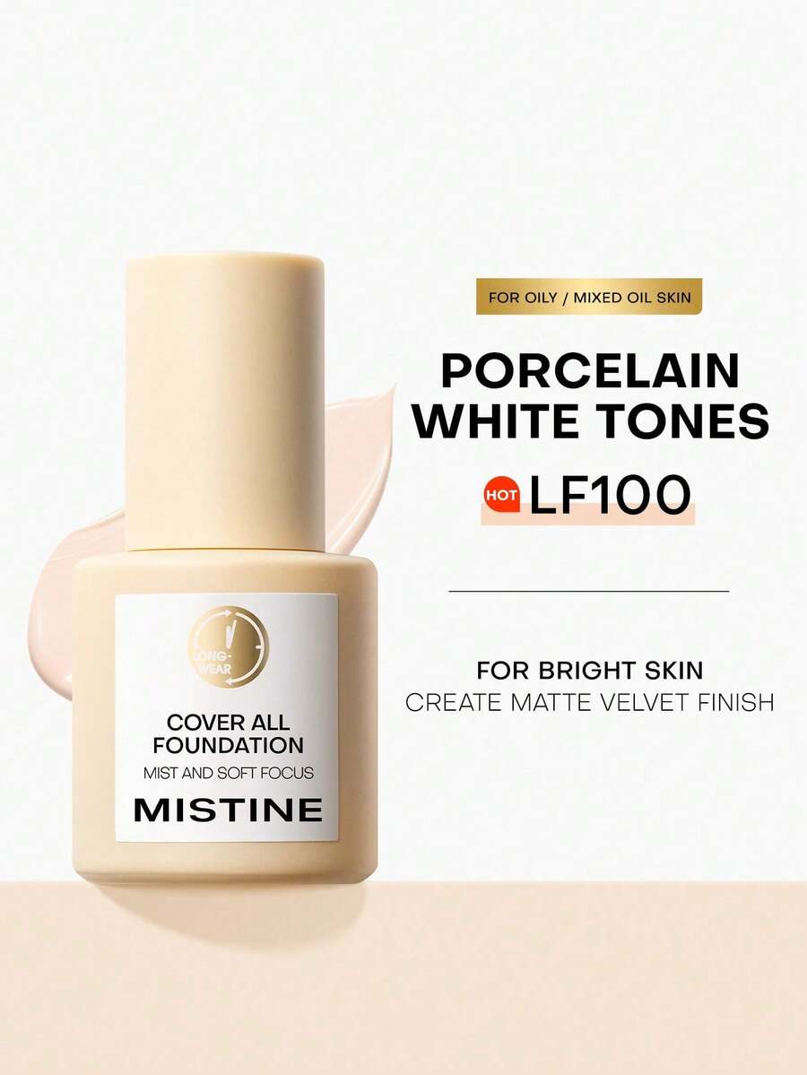 MISTINE 液狀粉底，油性肌膚適用，24小時控油，護膚保濕配方，防水，霧面妝容， LF100瓷白色，1支裝30g - LF100 - 查看 1
