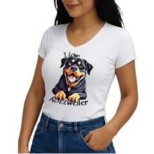 Playera de Dama imagen ROTTWEILER perrito - Blanco - Ver 2