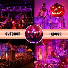 30/100 Luces LED solares para Halloween, 8 modos, naranja, morado, naranja-morado, adecuadas para exteriores, jardín, fiesta de Halloween, árbol, boda, decoración de jardín, Halloween, Navidad - Cadena de luces solares desnudas - Ver 7