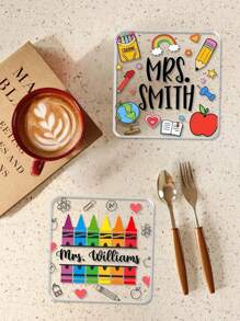 1pc Personalized Teacher Gift, Custom Teacher Name Coaster, End Of School Year Gift, Teacher Appreciation Gift, Back To School Gift - Multicolor - View 4