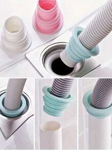 4 piezas de anillos de sellado de tuberías de drenaje de plástico flexible, adecuados para lavadoras, cocinas y baños - sin necesidad de electricidad, artículo esencial para volver a la escuela - multicolor - Ver 1