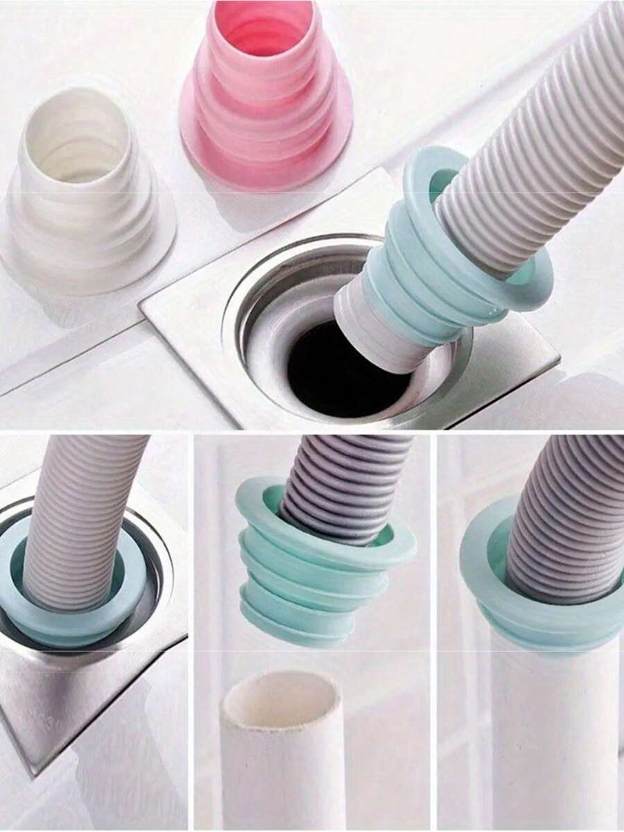 4 piezas de anillos de sellado de tuberías de drenaje de plástico flexible, adecuados para lavadoras, cocinas y baños - sin necesidad de electricidad, artículo esencial para volver a la escuela - multicolor - Ver 1