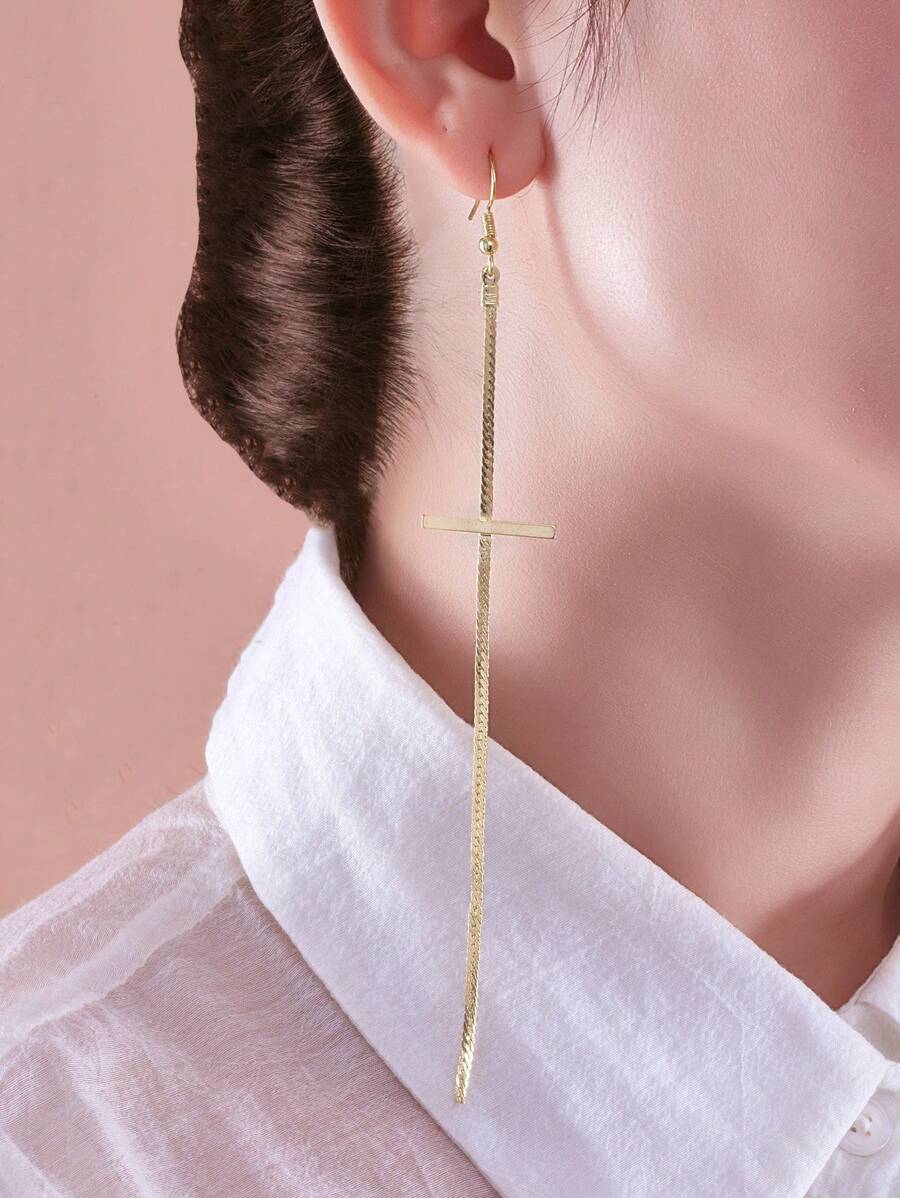 1 Pair Minimalist Personalized Tassel Cross Earrings