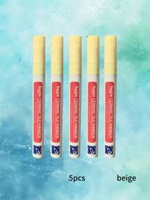 5 件装瓷砖标记填缝笔墙缝笔用于瓷砖地板浴室接缝修复返校防水瓷砖填缝笔，白色瓷砖修补笔防霉填缝美化剂地砖接缝清洁笔，易于使用的凝胶腻子笔用于浴室厨房瓷砖，返校学校家庭办公用品防水填缝修复笔