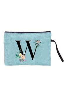 Sunflower & Daisy, Letter A-Z Print Blue Linen Tote Bag, Perfect Holiday Gift, Multifunctional Portable Handbag/Shoulder Bag, Fashion Minimalist Linen Bag, Large Capacity Storage Bag, Gift For Women, Teacher's Day Gift, Cosmetic Bag - Blue - View 59