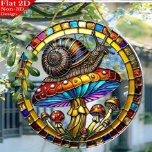 2D Flat Print, 1pc, Snail And Mushroom Stained Style Suncatchers (8X 8 Inches), Round Window Pendant, Suitable For Living Room, Bedroom, Office, Coffee, Indoor And Outdoor Decorations, Father And Mother'S Day Gifts, Decorative Signs - 1PC - View 7