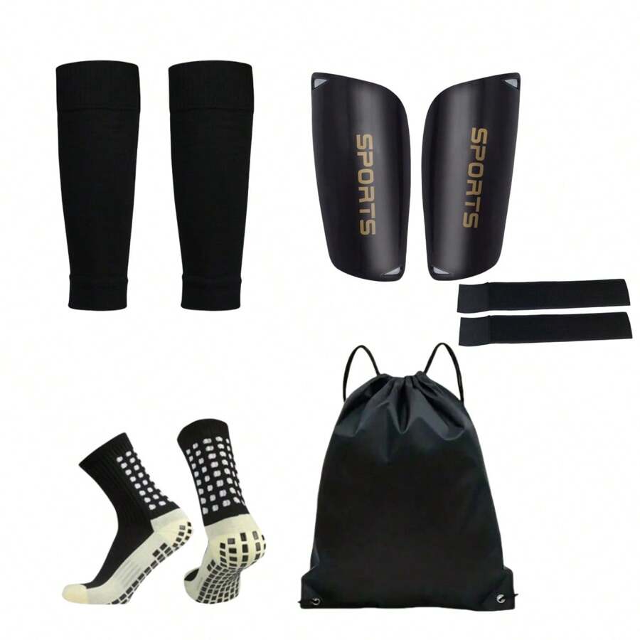 5 件套足球防护套装 - 含防滑袜套、护腿板、足球袋和护腿袜、可调节腿杆 - 彩色 - 查看 1