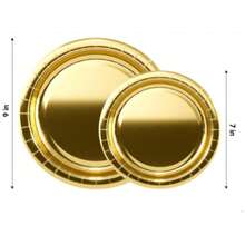 50/100个7英寸和9英寸金箔边纸盘，一次性白色纸盘，适用于生日、婚礼、圣诞节、新年、新娘送礼会派对用品装饰 - 金色 - 查看 12