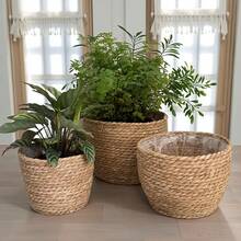 1 Stück handgewebter Strohpflanzenkorb, indoor geflochtener Blumentopf Deko, indoor outdoor Gartendekoration, Seegras Topfpflanzenkorb Pflanzenset - Rohrkolben-Stil - Übersicht 10