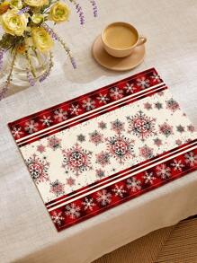 1 pieza Camino de mesa con estampado de copos de nieve, 4 piezas Individuales con estampado de copos de nieve, adecuado para fiestas, cumpleaños, cenas, decoración de cocina y comedor, decoración del hogar y sala de estar para todas las temporadas