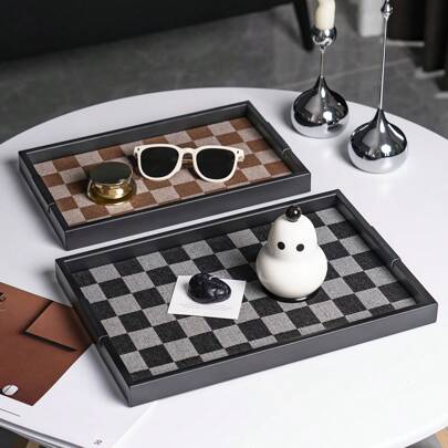 Nordic Metal Tray Organizer - Thick Frame Checkerboard Tray For Jewelry, Keys, Makeup | Multi-Use For Home, Cafe, Party | 5 Colors, 2 Sizes For Women Storage Organizer Travel Essentials Back To School Dormitory Storage Fall Decor