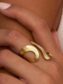 1pc Vintage Geometric Statement Ring, 18K Gold Plated Adjustable Minimalist Handmade Ring For Women Dainty Modern Jewelry, Hypoallergenic Ring Gift For Her