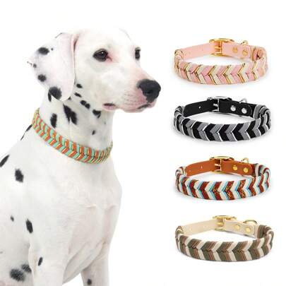 1 st handgjort vävt halsband, ny serie halsband för husdjur, PVC-material, personligt metallspänne, justerbart för små/medelstora/stora hundar, retro lyxigt halsband och koppel för husdjur