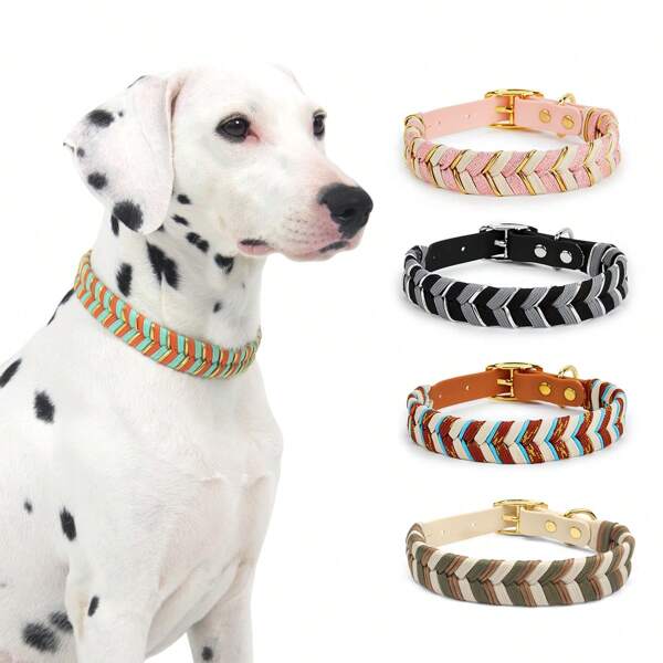 1 pieza Collar tejido a mano, nueva serie de collares para mascotas, material de PVC, hebilla de metal personalizada, ajustable para perros pequeños/medianos/grandes, collar y correa de lujo retro para mascotas