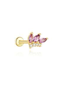 1Pc Natural Amethyst 925 Sterling Silver Earring For Women Flat Back Stud Minimalist Jewelry Helix Cartilage Gift For Her Wedding Party Fine Jewelry - Gold - View 14