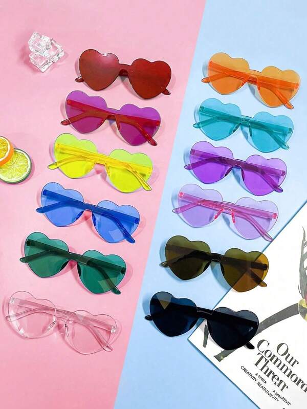 10pcs-Candy-Colored Heather Party Glasses With Heart Metal Embellishment Are Perfect For Summer Beach, Holiday Parties And Outdoor Activities! Valentine's Day Decoration