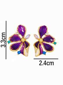 1 par de pendientes de pintura al óleo floral púrpura vintage, pendientes elegantes de lujo de alta gama para mujeres