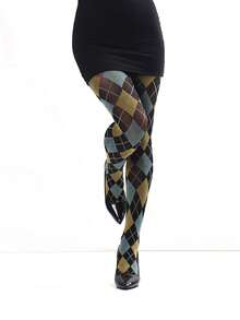 1 Meia-calça feminina sexy com estampa xadrez de losangos, meia-calça retrô da moda, confortável.