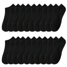10 Pairs Of Black/White/Gray Three Color Optional Socks, Soft Fabric, Simple Style, Suitable For Various Occasions Such As Daily Wear, Commuting, And Outdoor Sports - 黑色 - 查看 10