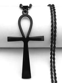 Collar con colgante de cruz egipcia gótica, llave de la vida, de acero inoxidable en color dorado o plateado, talismán religioso - collar - Ver 22