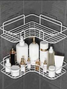 1pc Bathroom Shelf, Shower Caddy Rack, Bathroom Kitchen No-Drill Triangle Storage Rack,Punch-Free Bathroom Storage Rack(Two Random Style Back Stickers Are Given As A Gift)