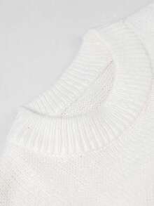 1件少女休闲校园街头风针织毛衣，适合秋冬季穿着 - 白色 - 查看 4