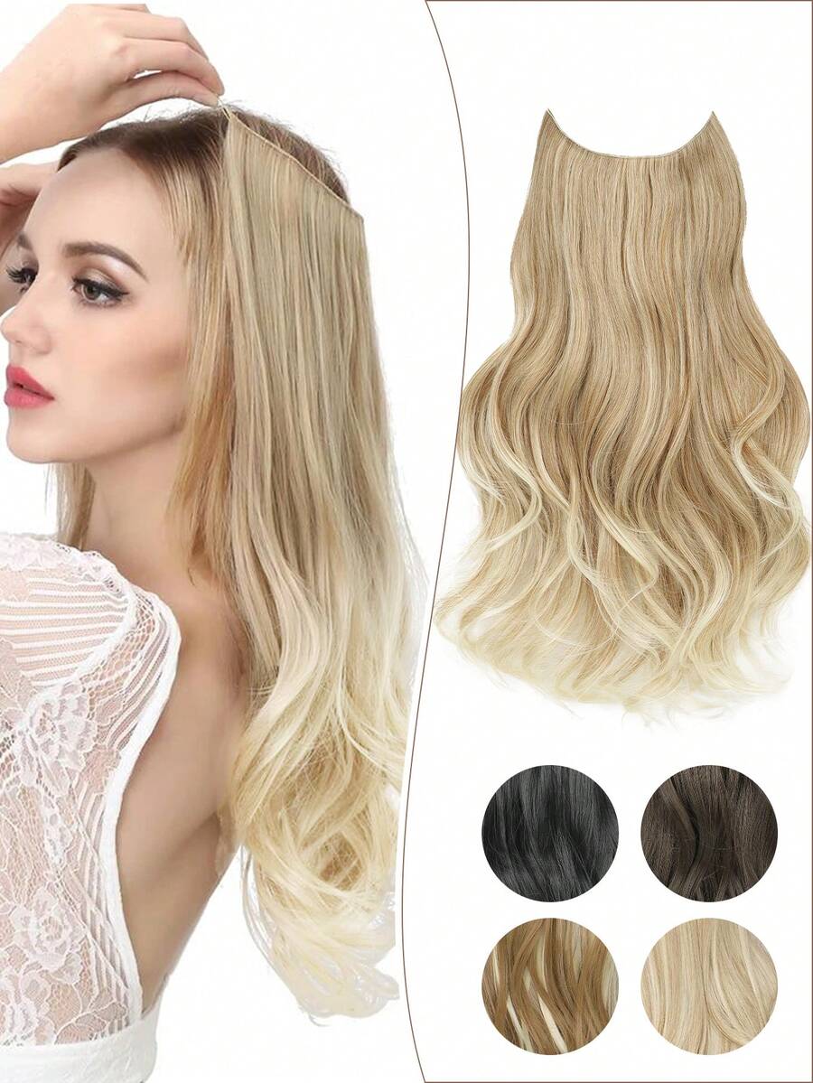 Invisible Wire Hair Extensions Long Wavy Layered Synthetic Hair Extensions With Transparent Wire Adjustable Size 4 Secure Clips For Women Daily Wear - Multicolor - View 1