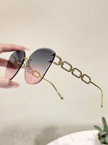 1pc Women Pink Geometric Ombre Lens Rimless Metal Chain Elegant Delicate Popular Design Fashion Eyeglasses For Street Snap Banquet Wedding Vacation Outfits Going Out Outfit Fashion Accessories For Summer Beach Vacation,Outdoor,Travel