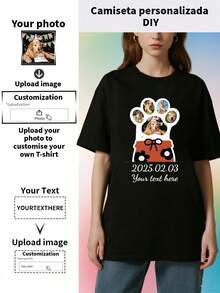 Customize Women's T-Shirts, Upload Your Favorite Chest Print Text, Pictures And Two Text Designs, DIY Personalized T-Shirt Gifts, Give To Family, Friends And Lovers. Iconic, Simple Clothing, Moderate Fashion, Minimalist Fashion, Casual Customization, Unique Treasures, Capsule Wardrobe, Basic Women's Style/Street Style, Ideal Birthday Gifts For Her, Family, Friends, Children, Festivals/Holidays/Party Gifts/Birthday Gifts, Unique Gifts, Thoughtful Gifts, 35% Cotton 65% Polyester, Daily Wear, Travel, Fitness - màu đen - Xem 1