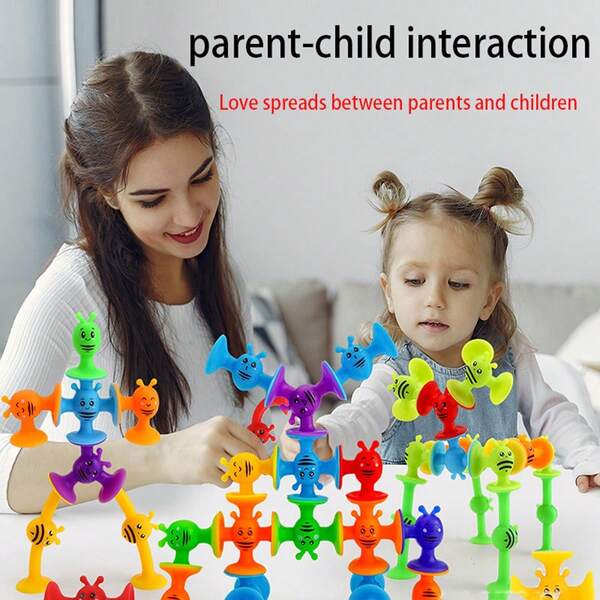 19 piezas de bloques de construcción blandos versátiles con ventosas de abeja para unir, juego de rompecabezas divertido para niños que estimula la imaginación de los bebés (se envían piezas al azar)