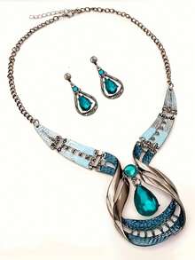 3Pcs Exquisite Elegant Synthetic Crystal Teardrop Synthetic Gemstone Alloy Multicolor Ladies Earrings Necklace Set Party Gift Birthday - 彩色的 - 查看 5